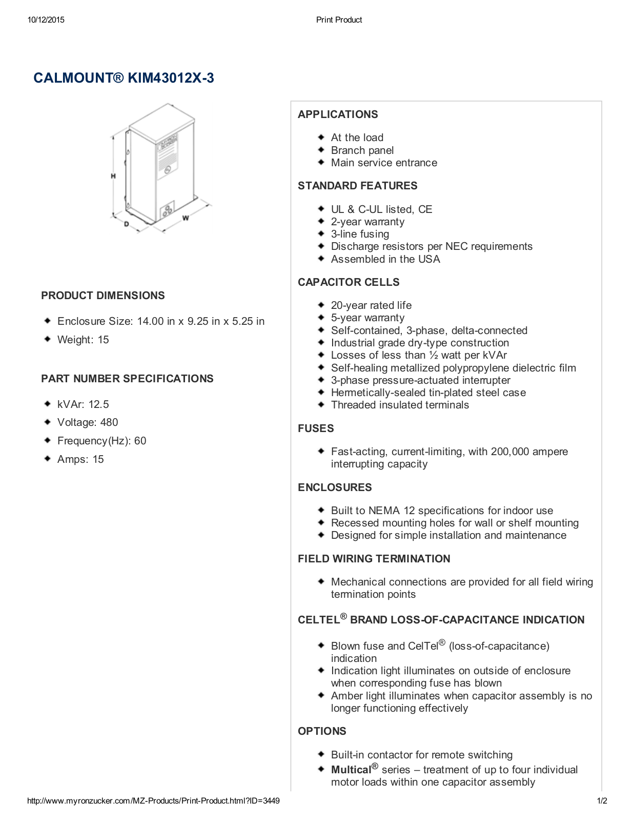 Myron Zucker KIM43012X-3 Data Sheet