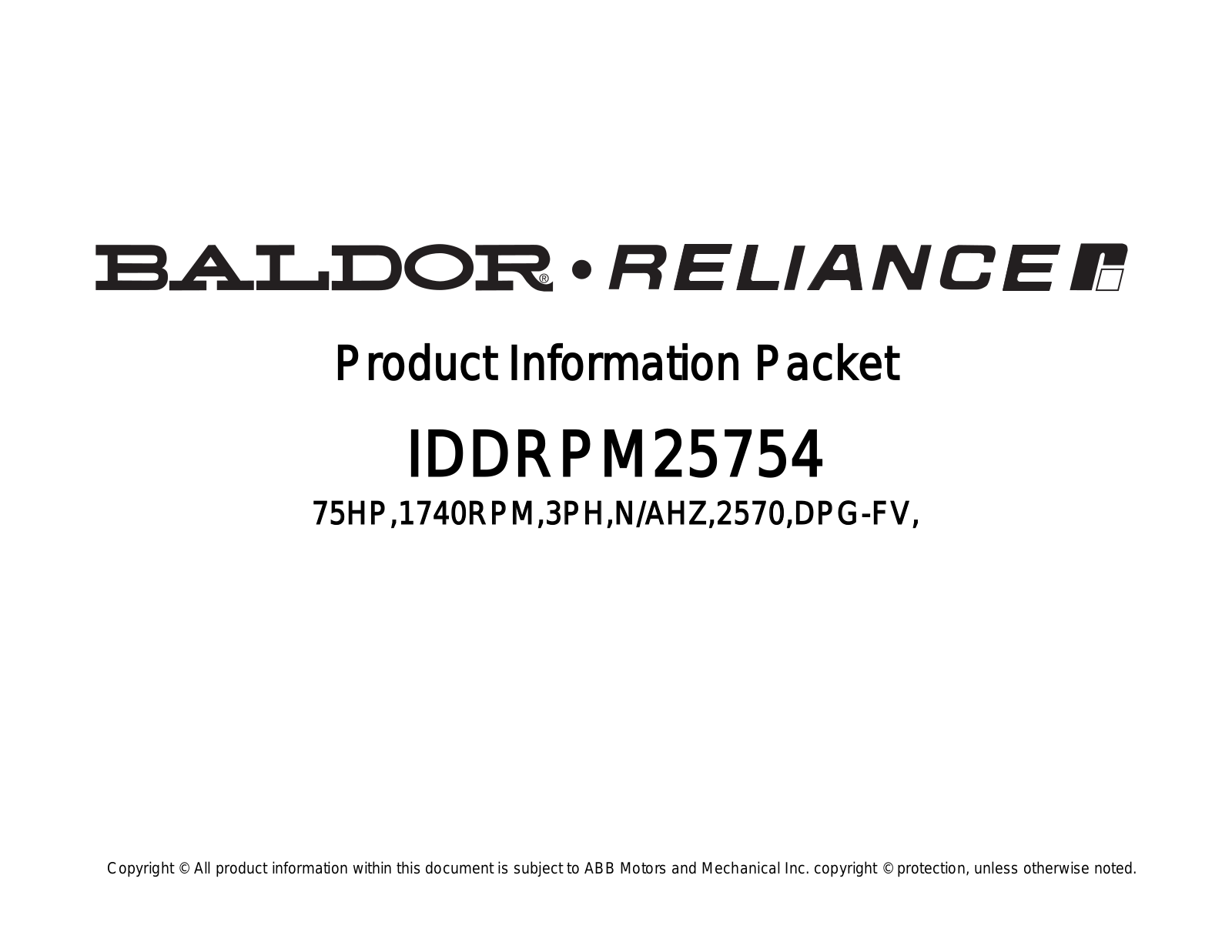 Baldor IDDRPM25754 Product Information Sheet