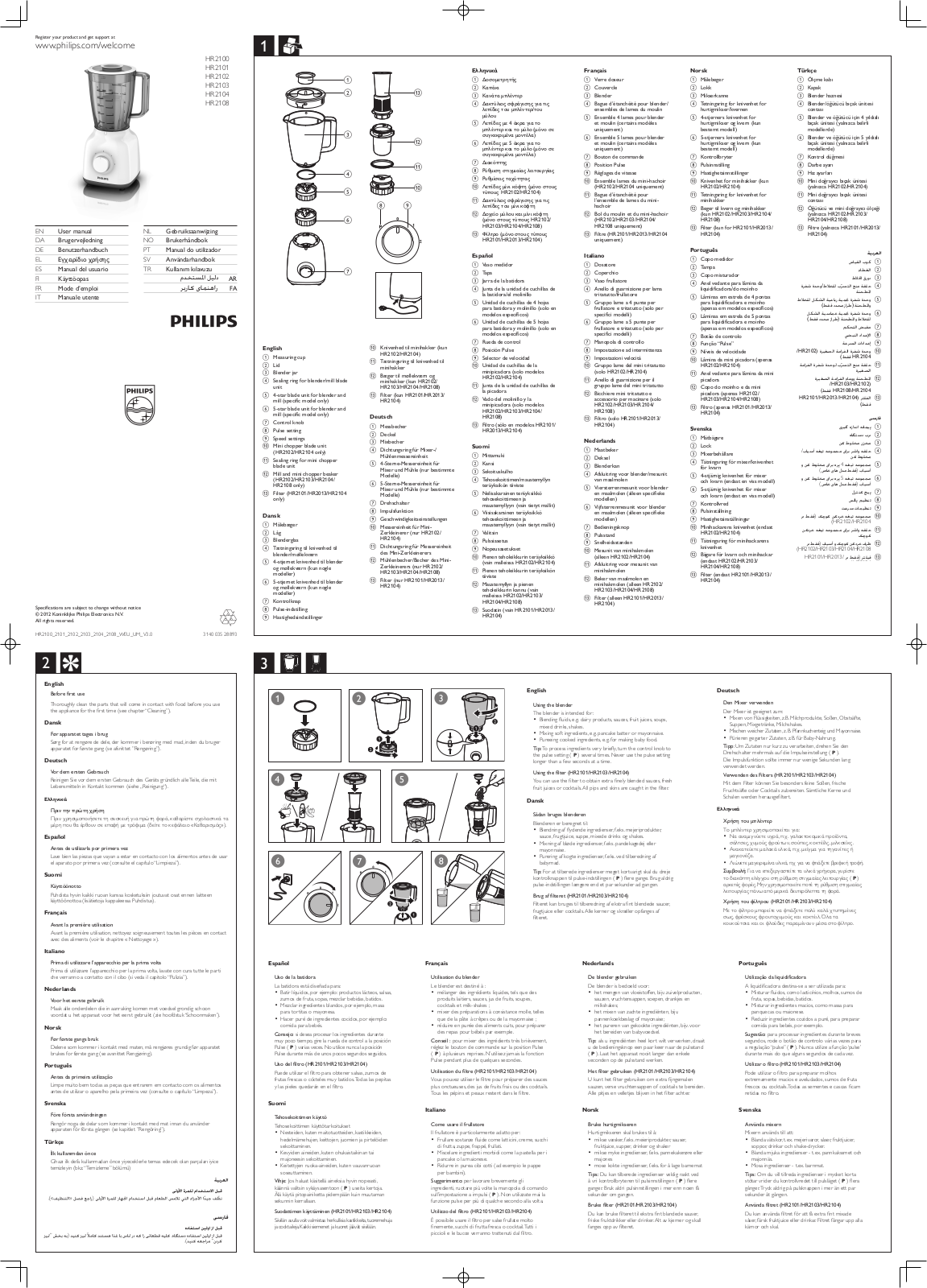 Philips HR2108, HR2104, HR2101, HR2100, HR2102 User Manual