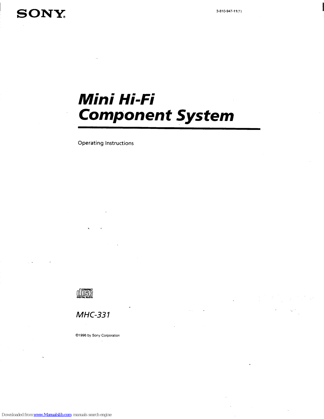 Sony MHC-331 Primary Operating Instructions Manual