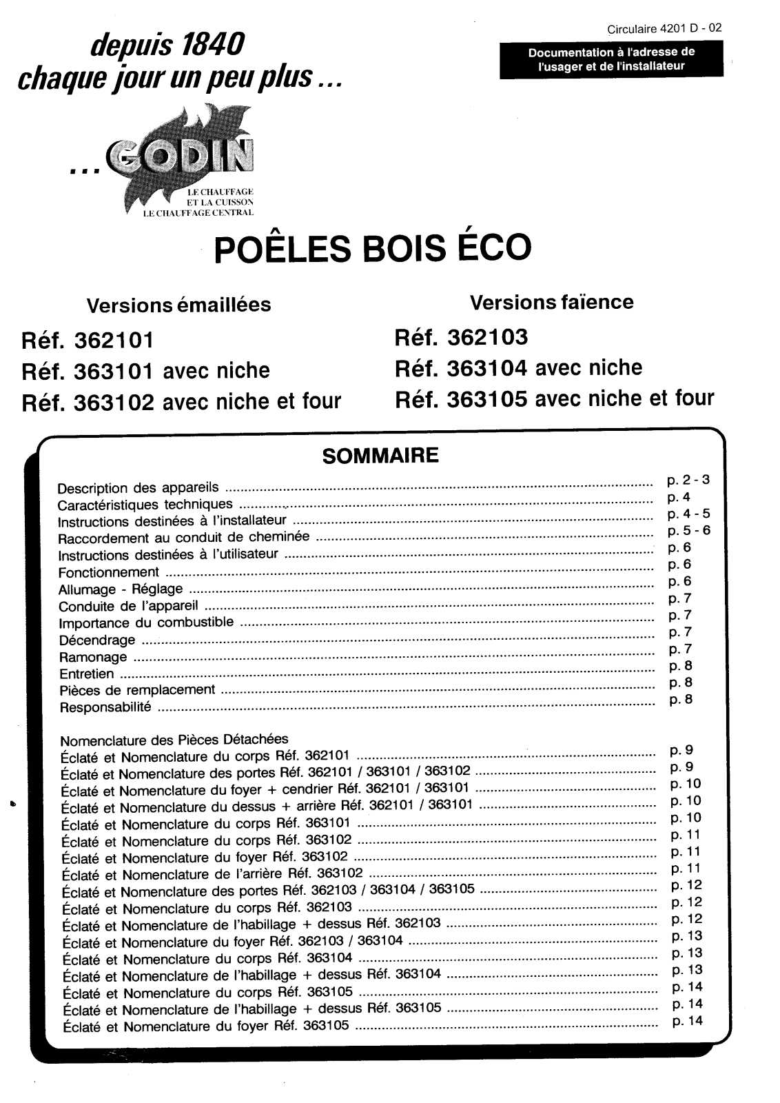 GODIN 362101, 362103, 363101, 363102, 363104 User Manual