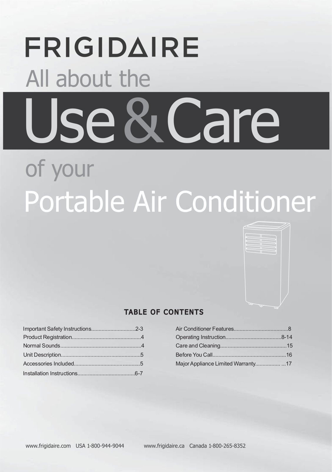 Frigidaire FHPC082AC1 Use and Care Guide