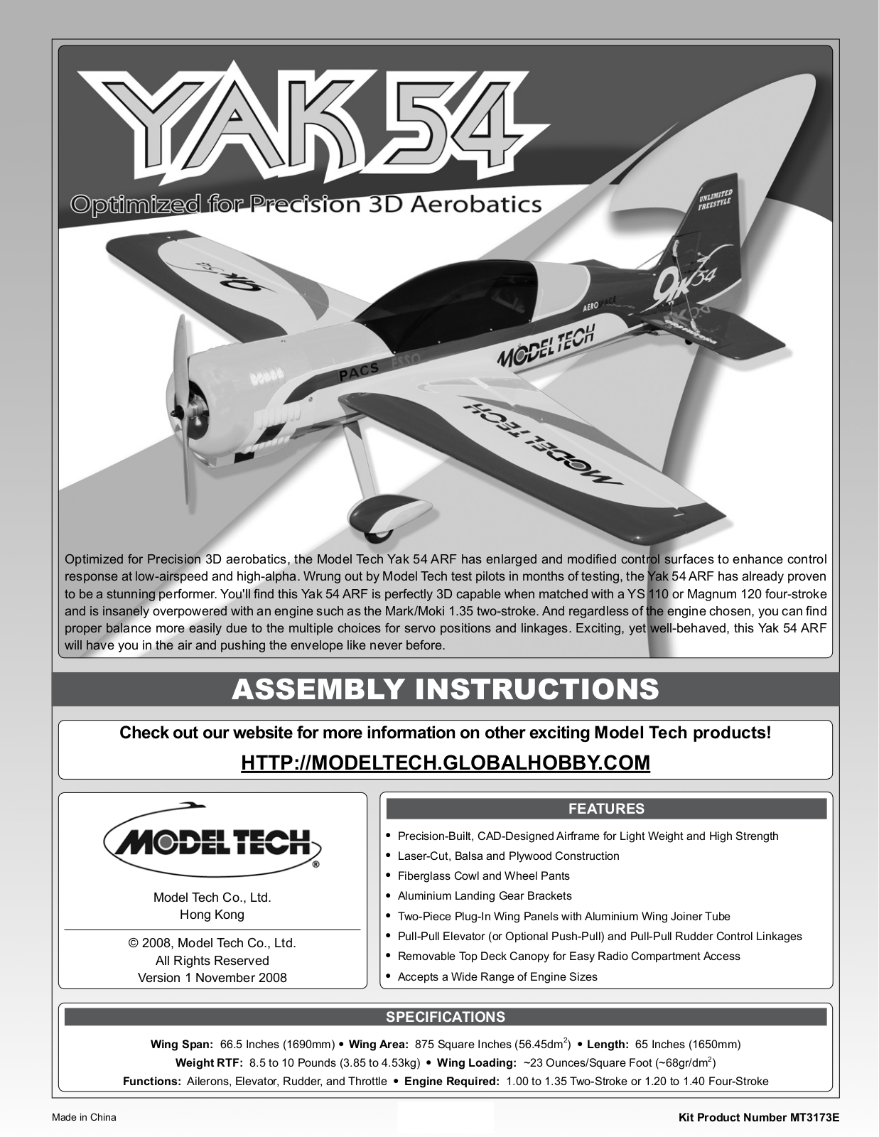Model Tech Yak 54 Assembly Instructions Manual - ManualMachine.com
