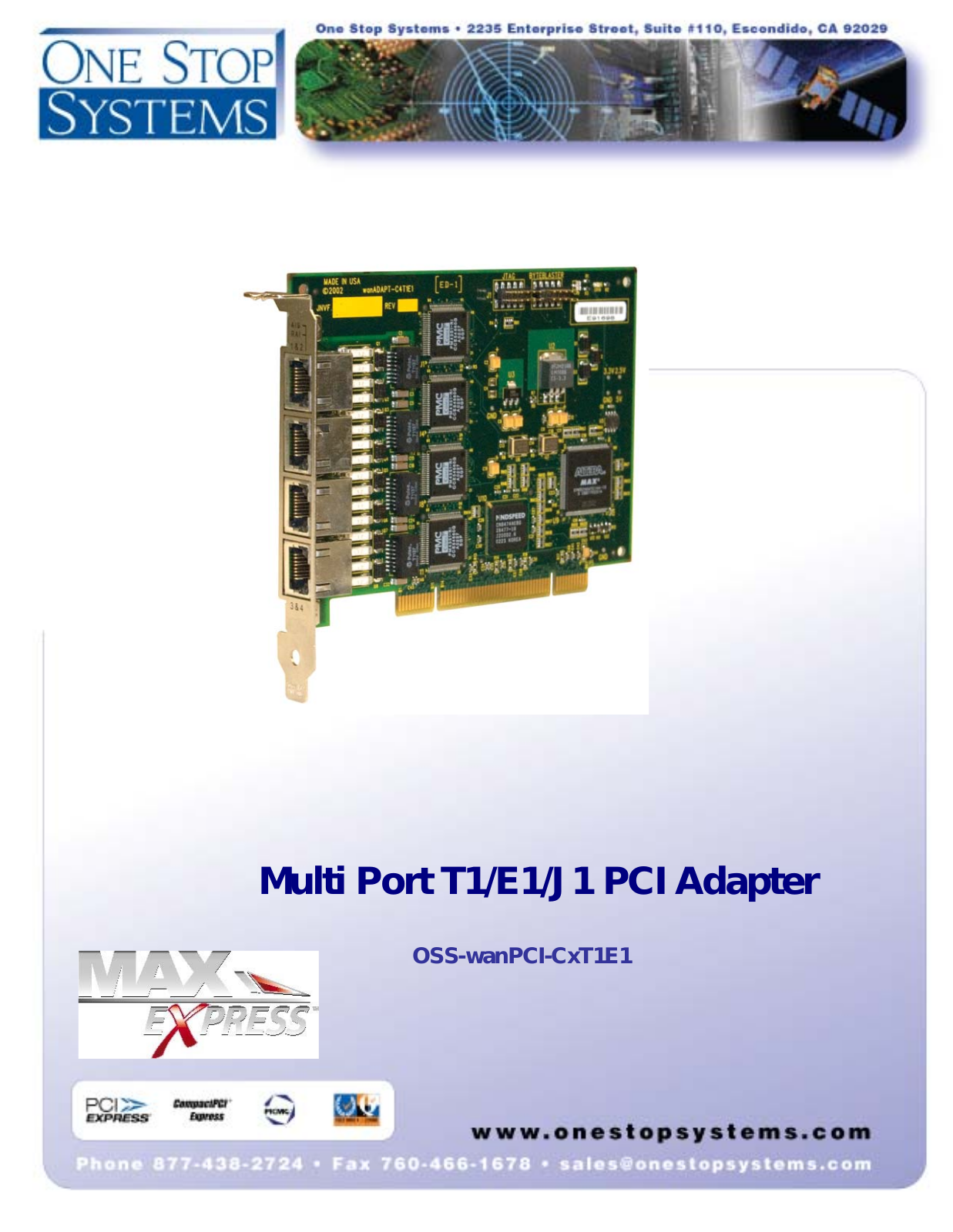 One Stop Systems Multi Port T1, Multi Port E1, Multi Port J1, OSS-wanPCI-CxT1E1 Quick Manual - ManualMachine.com