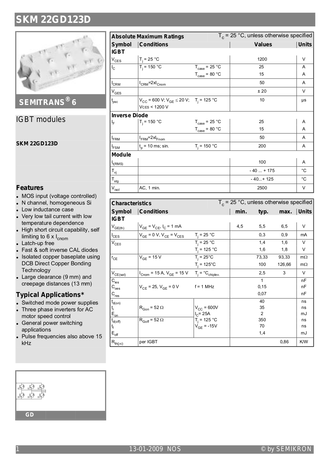 Semikron SKM22GD123D Data Sheet