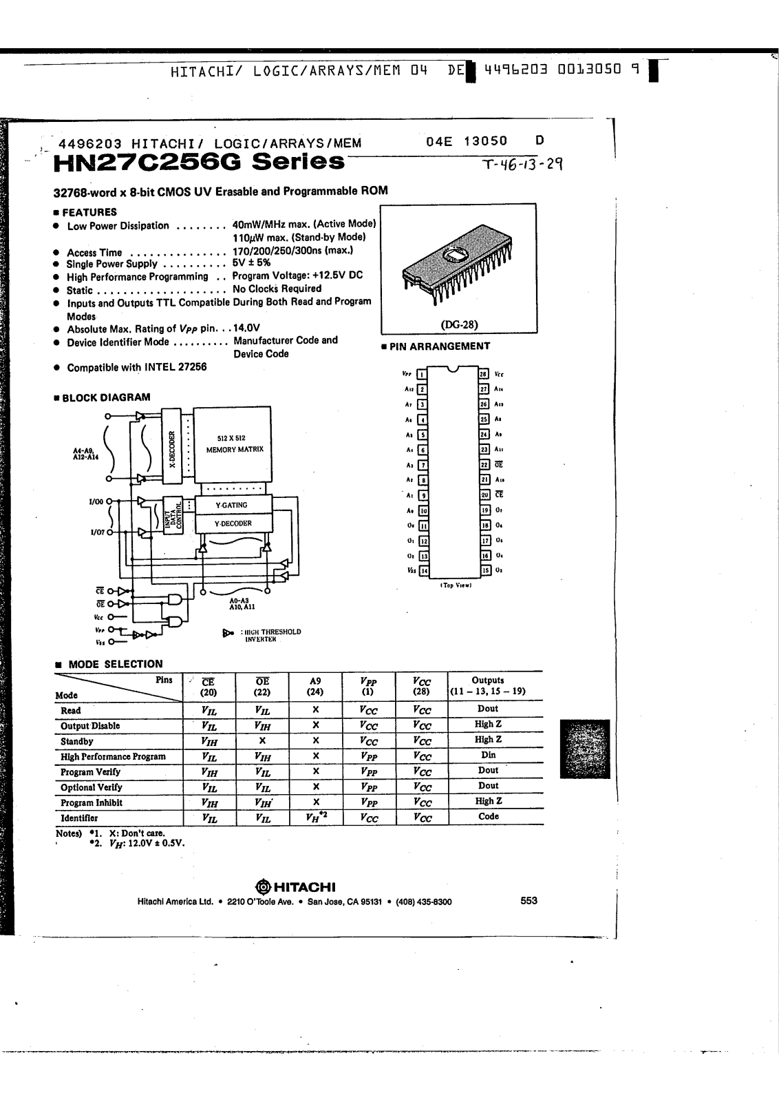 HIT HN27C256G-17, HN27C256G-20, HN27C256G-25, HN27C256G-30 Datasheet