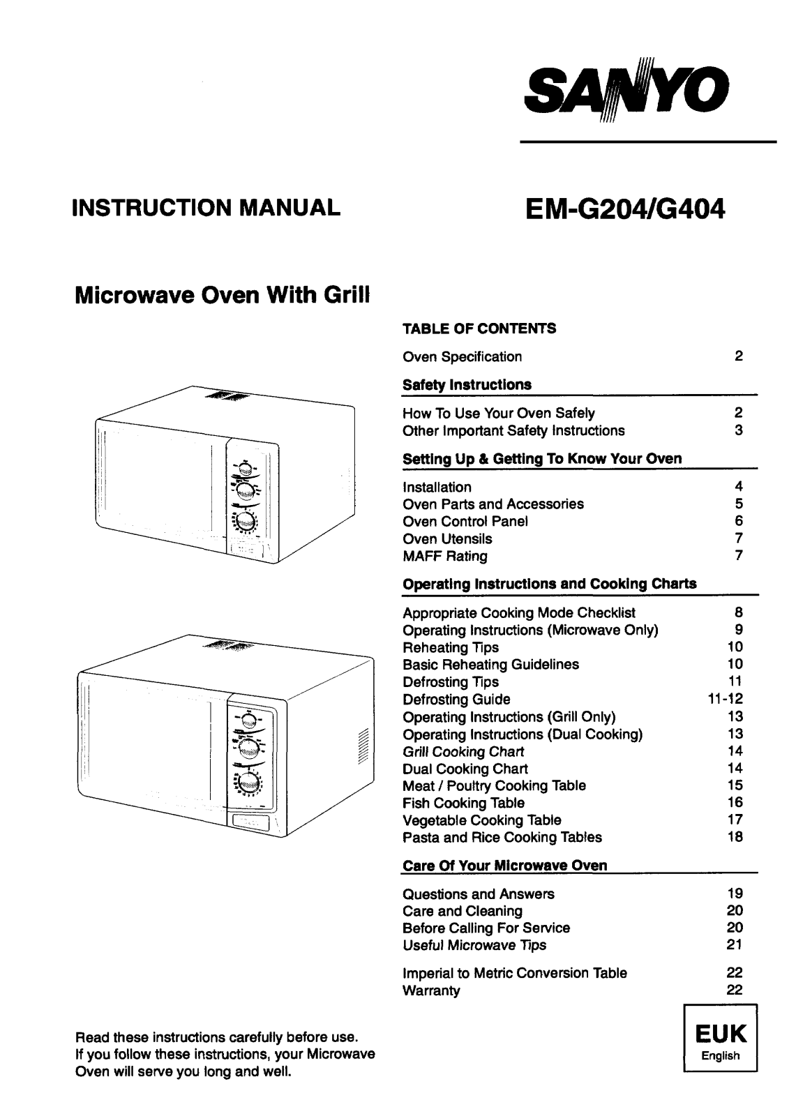 Sanyo EM-G404 Instruction Manual