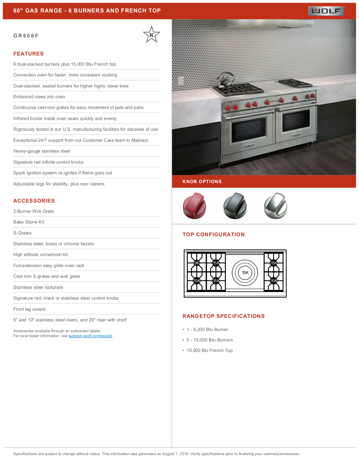 Wolf GR606FLP Quick reference guide