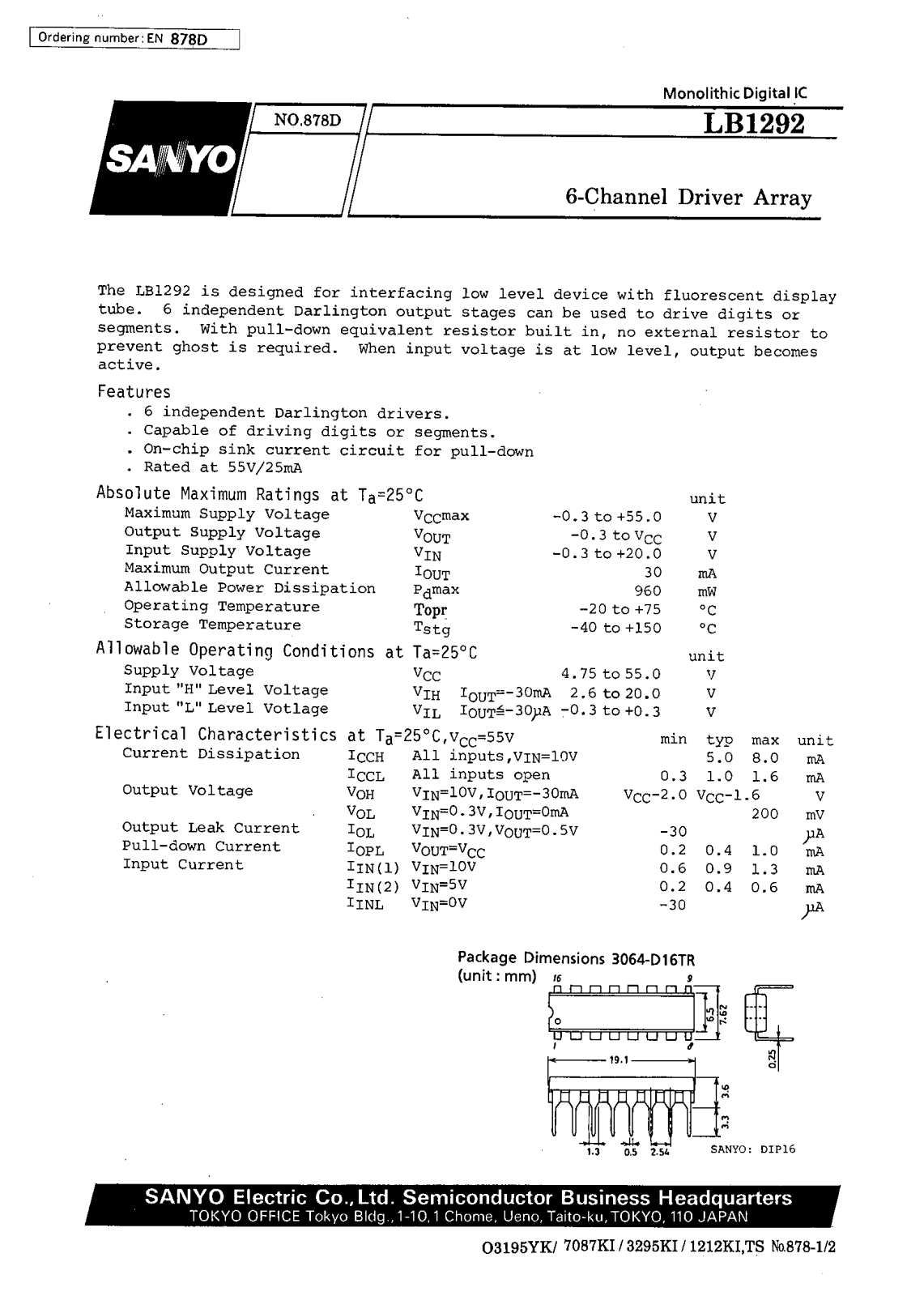 SANYO LB1292 Datasheet