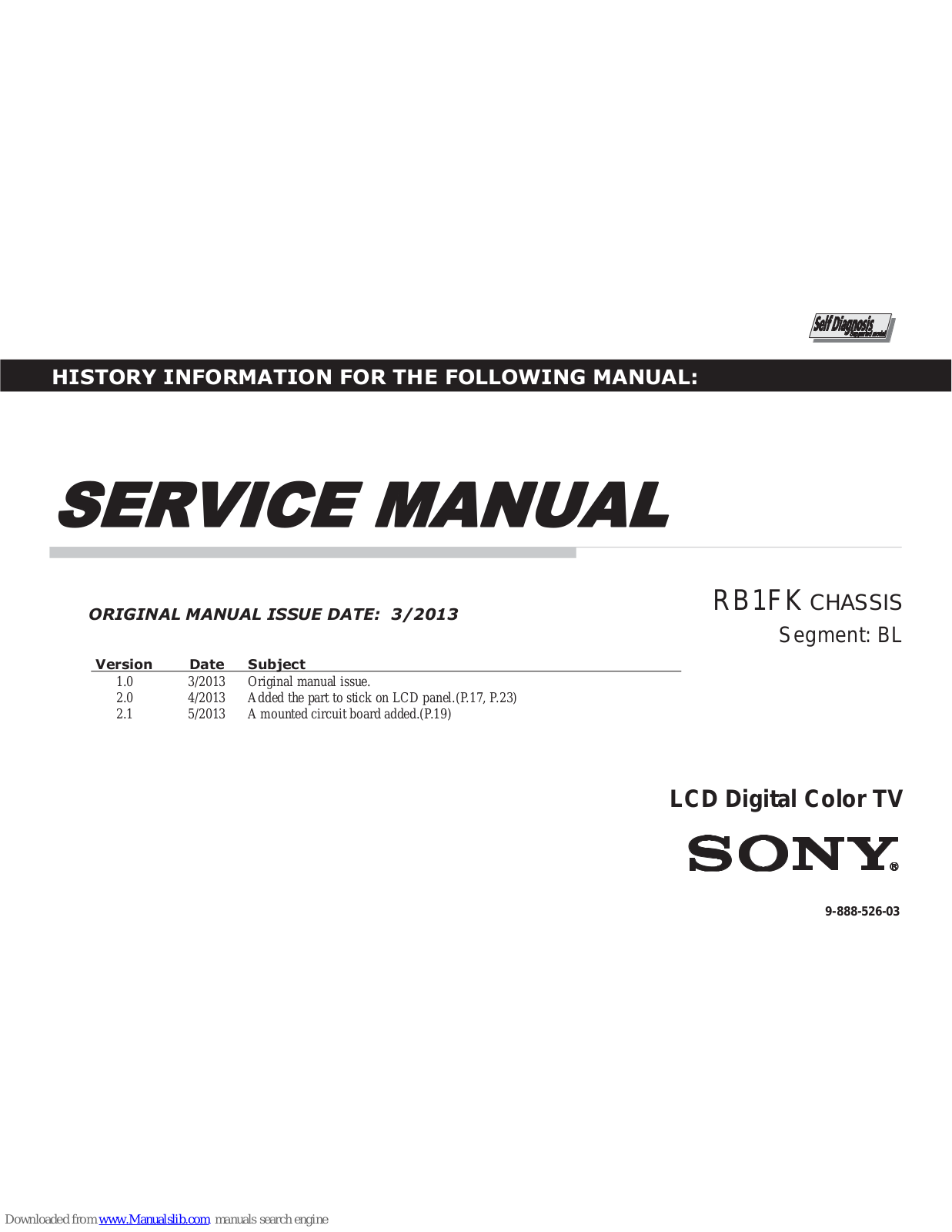 Sony KDL-50R550A, KDL-50R556A, KDL-60R550A, KDL-60R520A, KDL-70R550A Service Manual