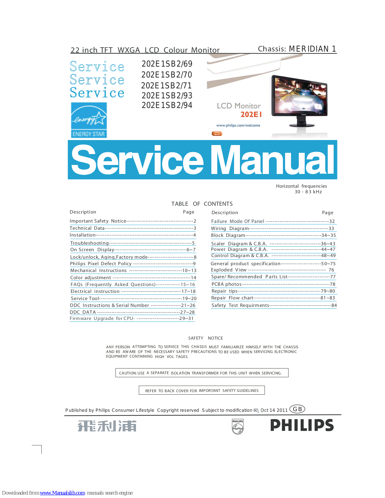 Philips 202E1SB2/69, 202E1SB2/70, 202E1SB2/93, 202E1SB2/94, 202E1SB2/71 Service Manual