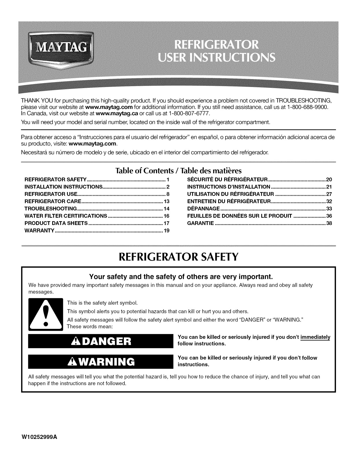 Maytag MFT2771XEW1, MFT2771XEW0, MFT2771XEM1, MFT2771XEM0, MFT2771XEB1 Owner’s Manual