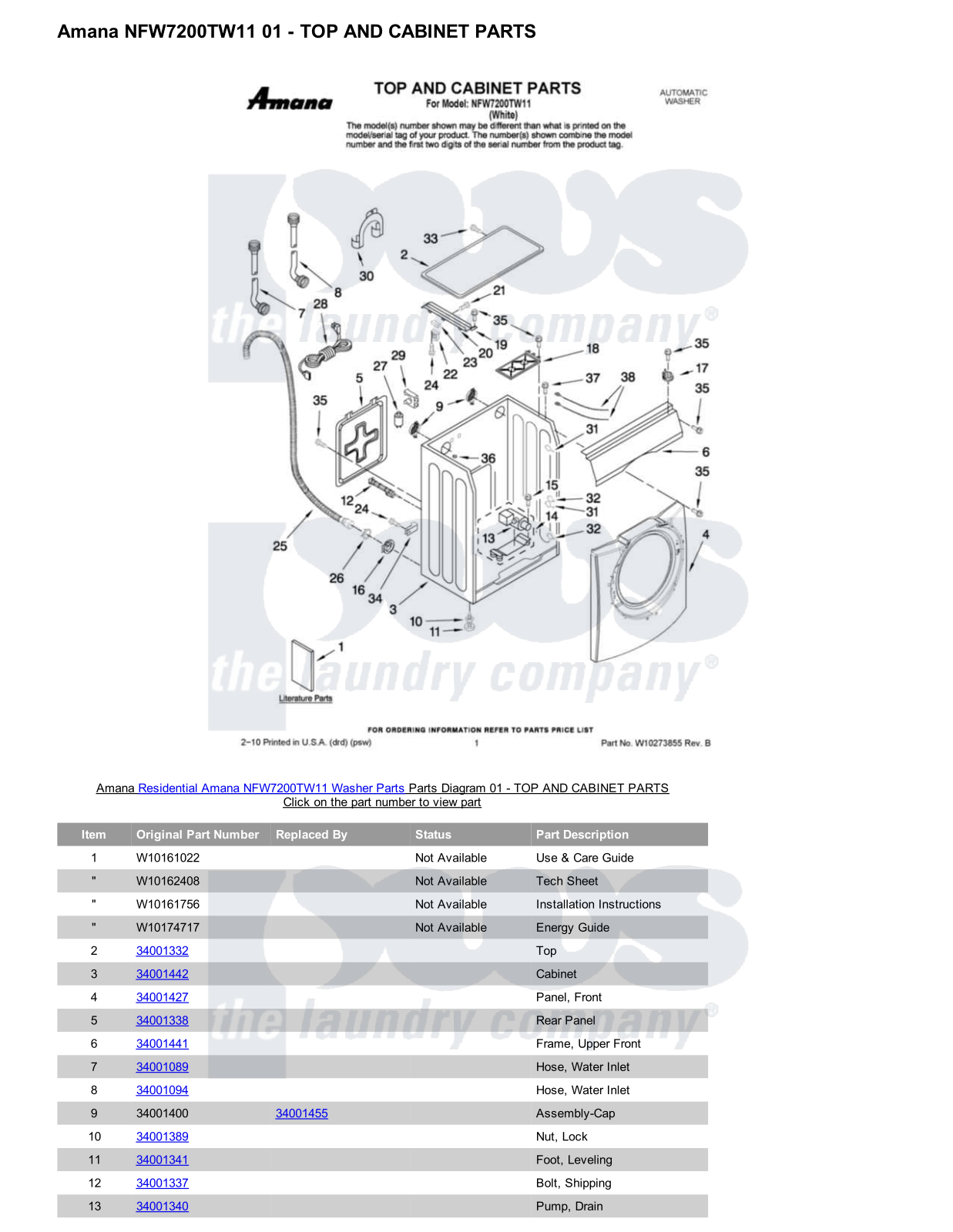 Amana NFW7200TW11 Parts Diagram