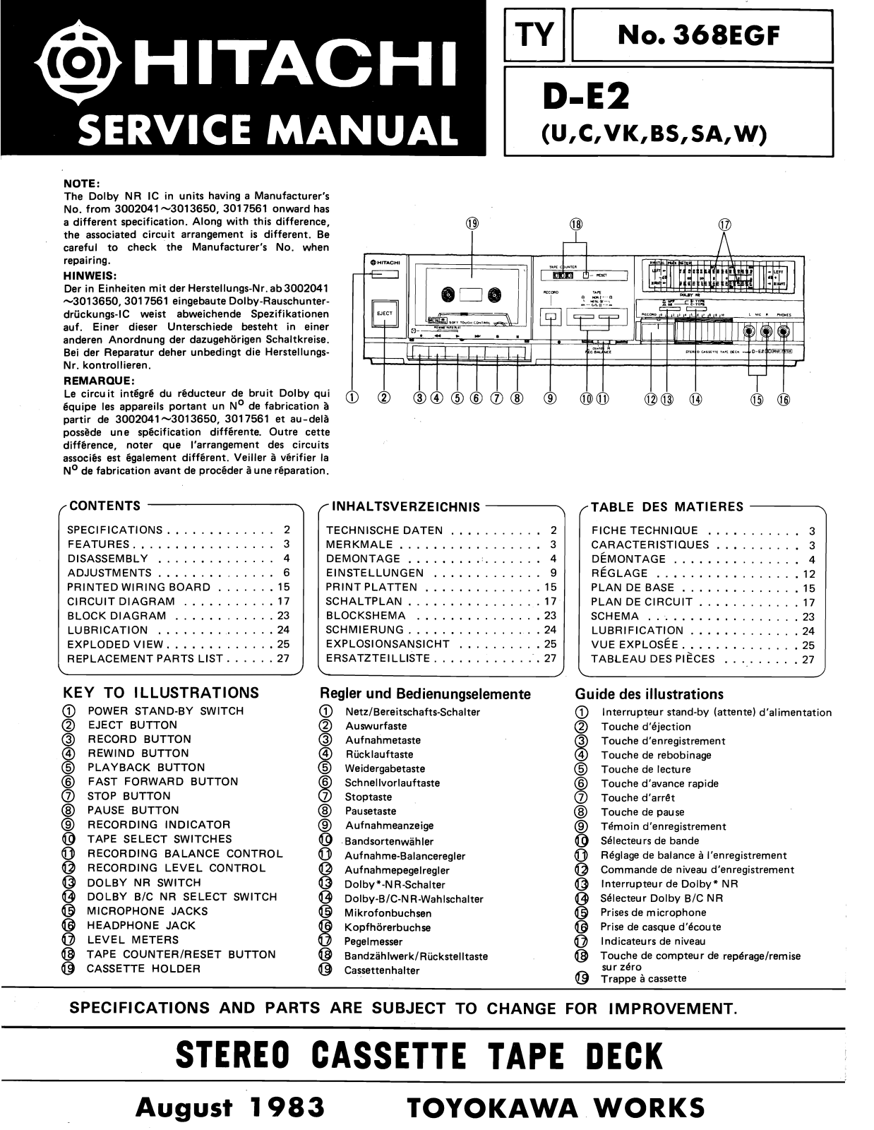 Hitachi DE-2 Service Manual