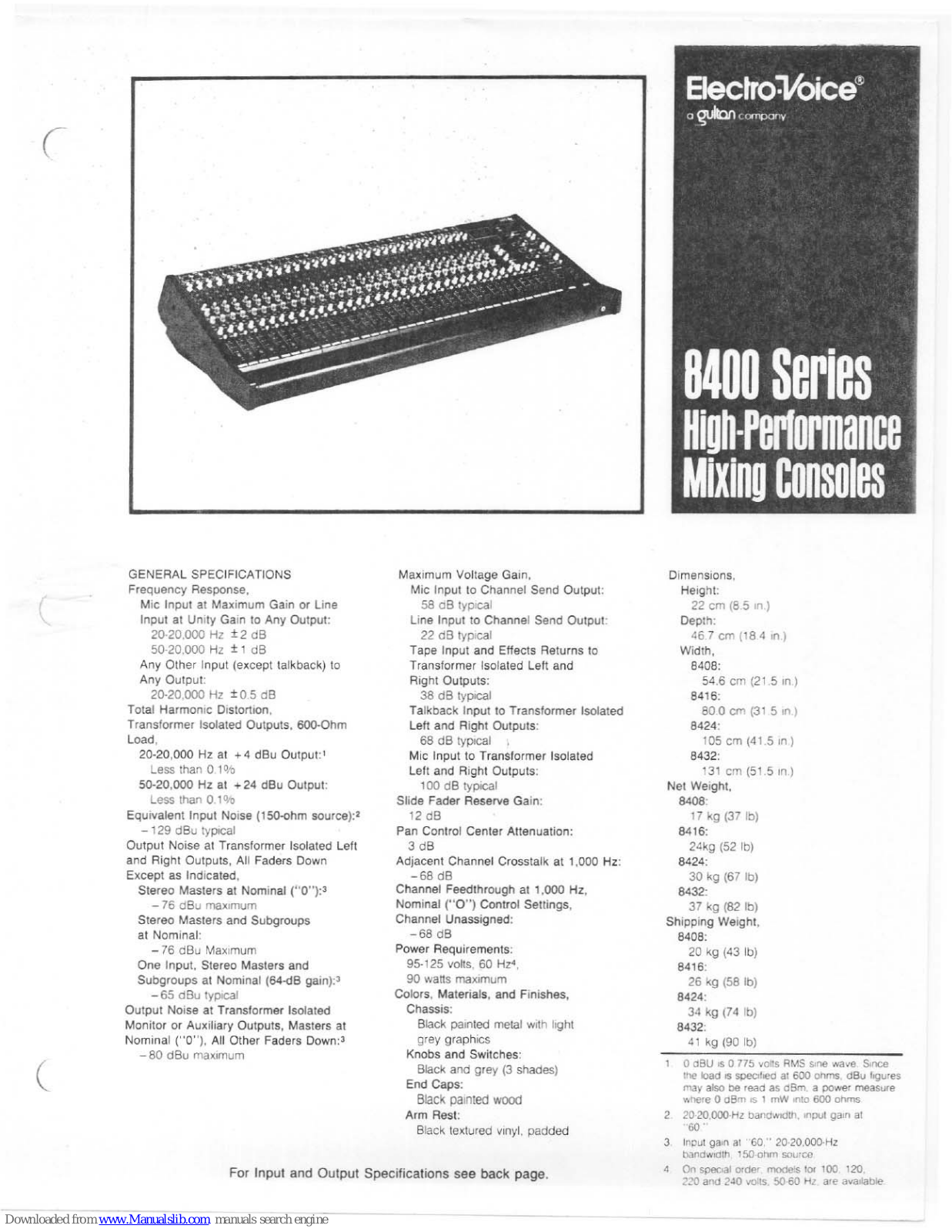 Electro-Voice 8400 Series Specification Sheet