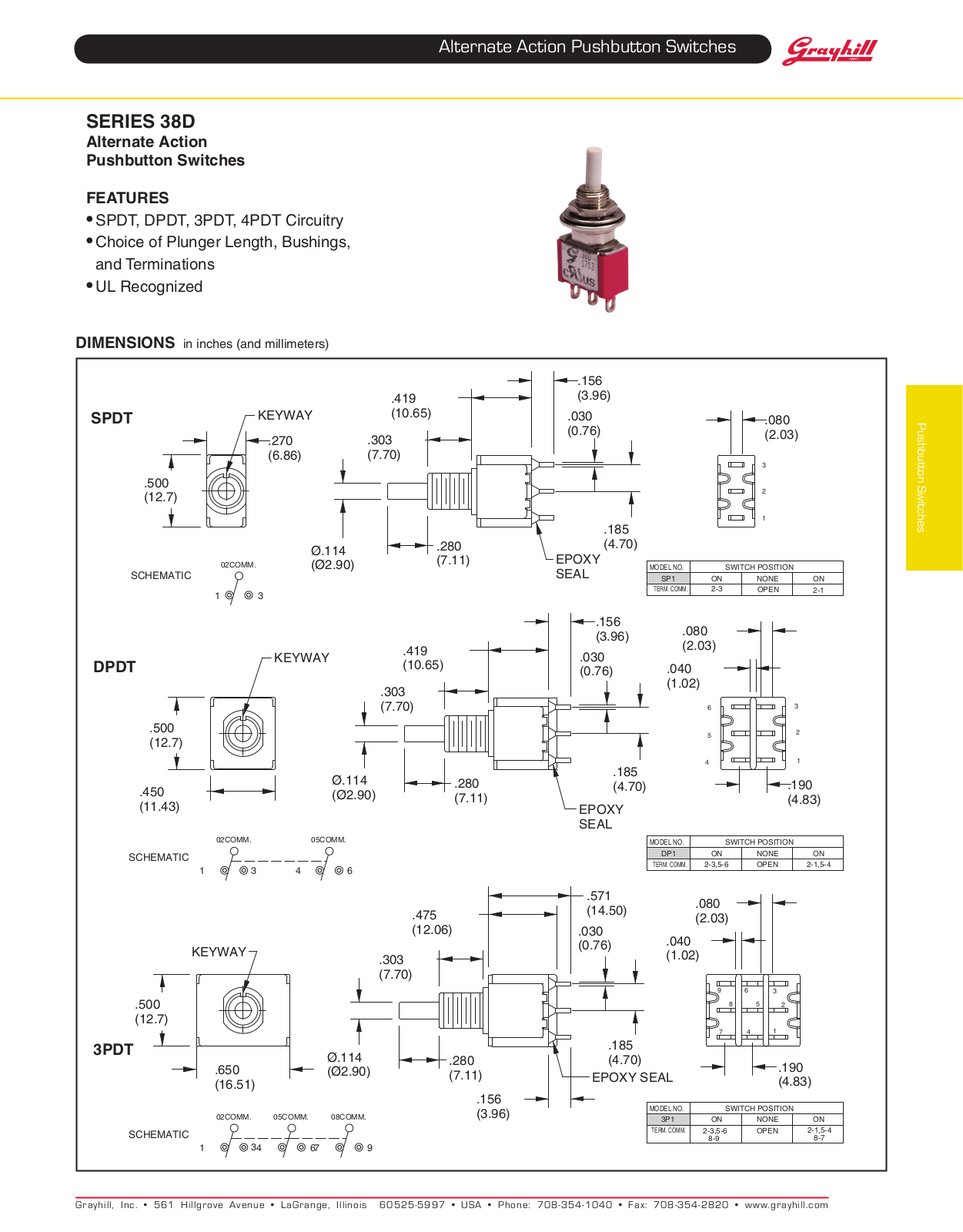 Grayhill Pushbutton switches Butt Contact 38D User Manual