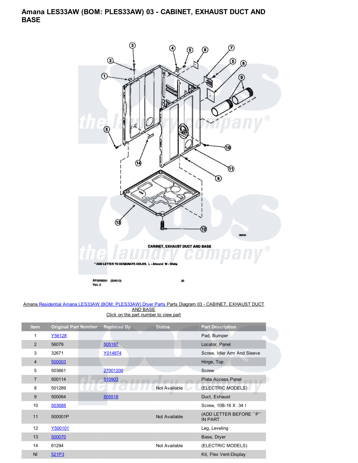 Amana LES33AW Parts Diagram