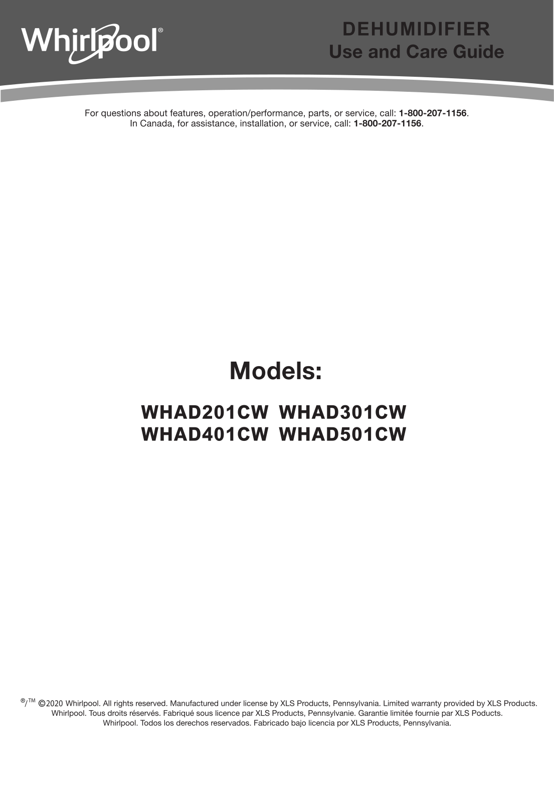 Whirlpool WHAD201CW, WHAD301CW Owner's Manual