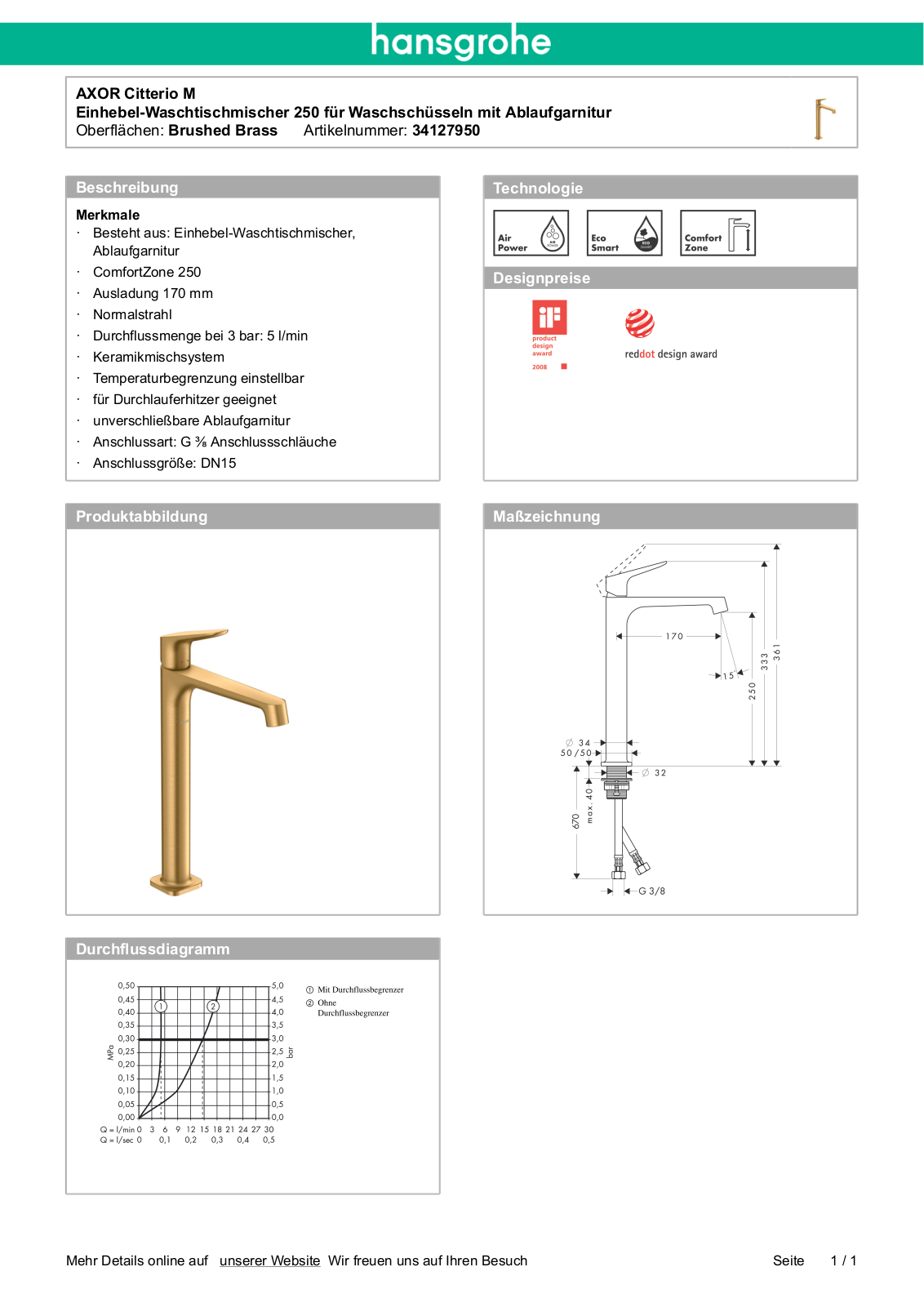 Hansgrohe AXOR 34127950 User Manual