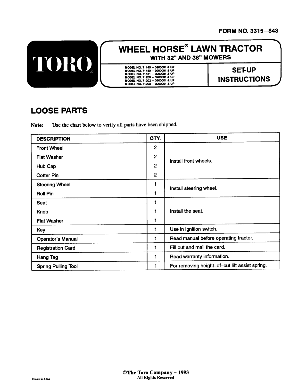 Toro 71140, 71180, 71181 Installation Instructions