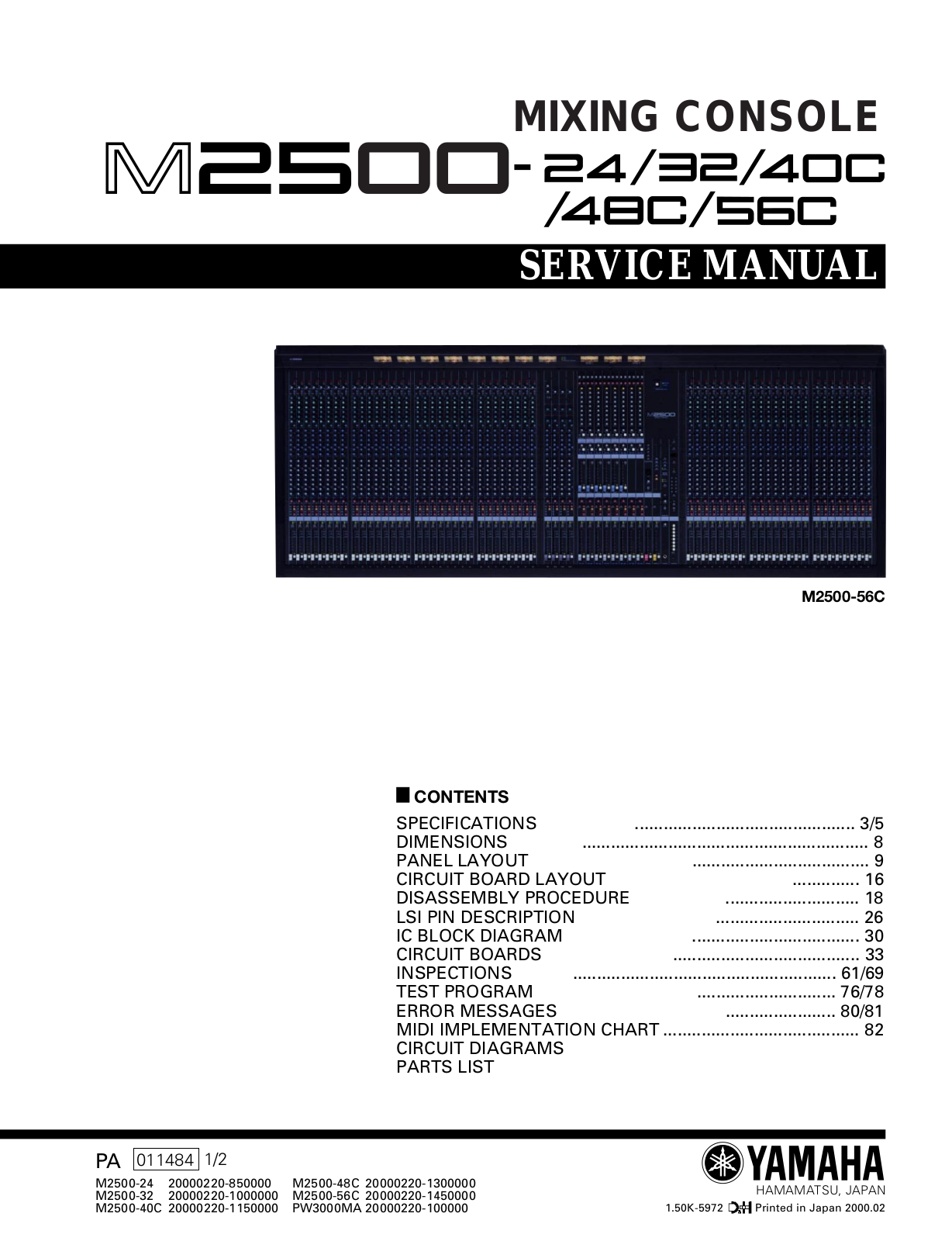 Yamaha M2500-56C, M2500-48C, M2500-40C, M2500-32, M2500-24 Service Manual