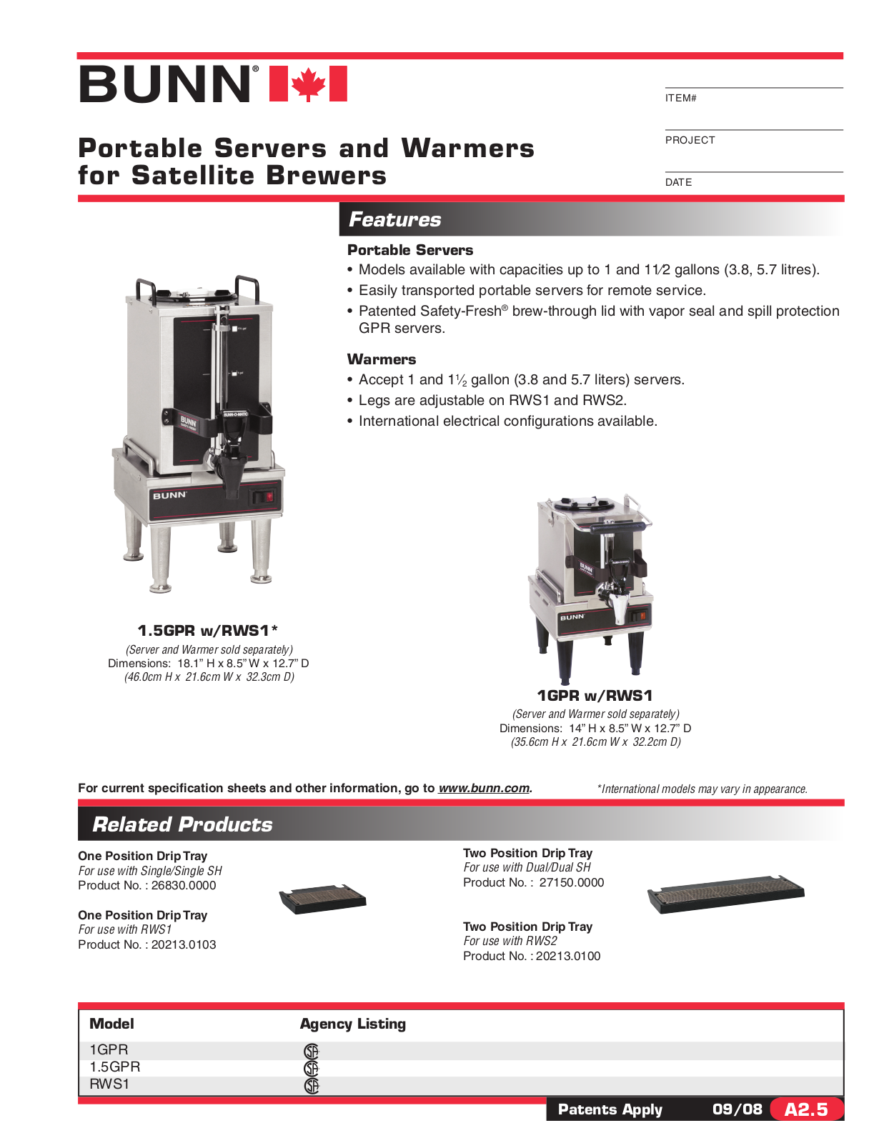 Bunn-O-Matic 1.5GPR-FF, RWS1 General Manual