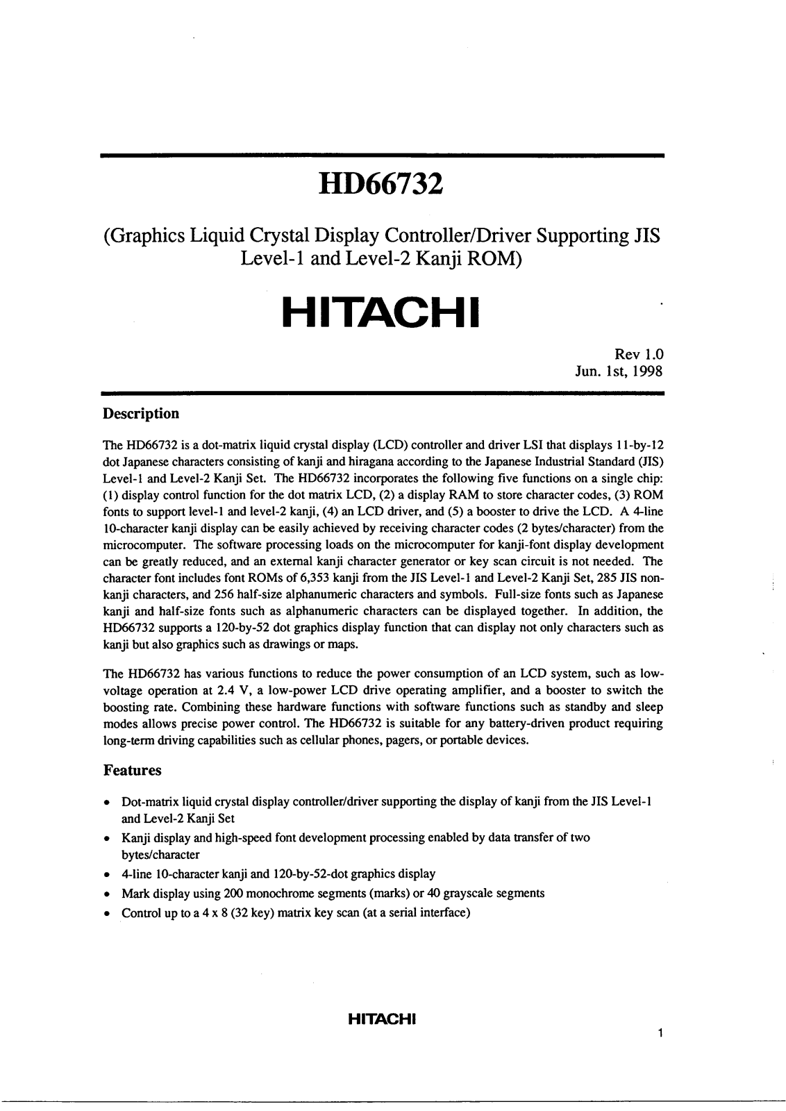 HIT HD66732A00TB0L Datasheet