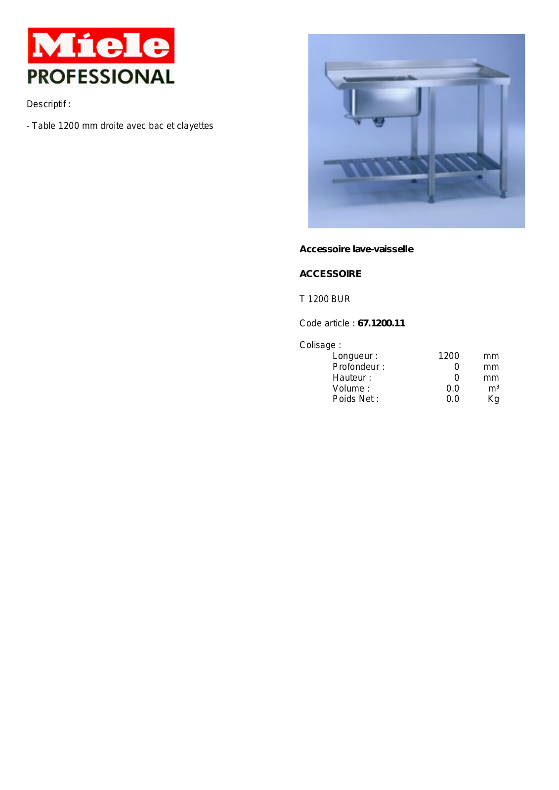 MIELE T 1200 BUR DESCRIPTIF User Manual