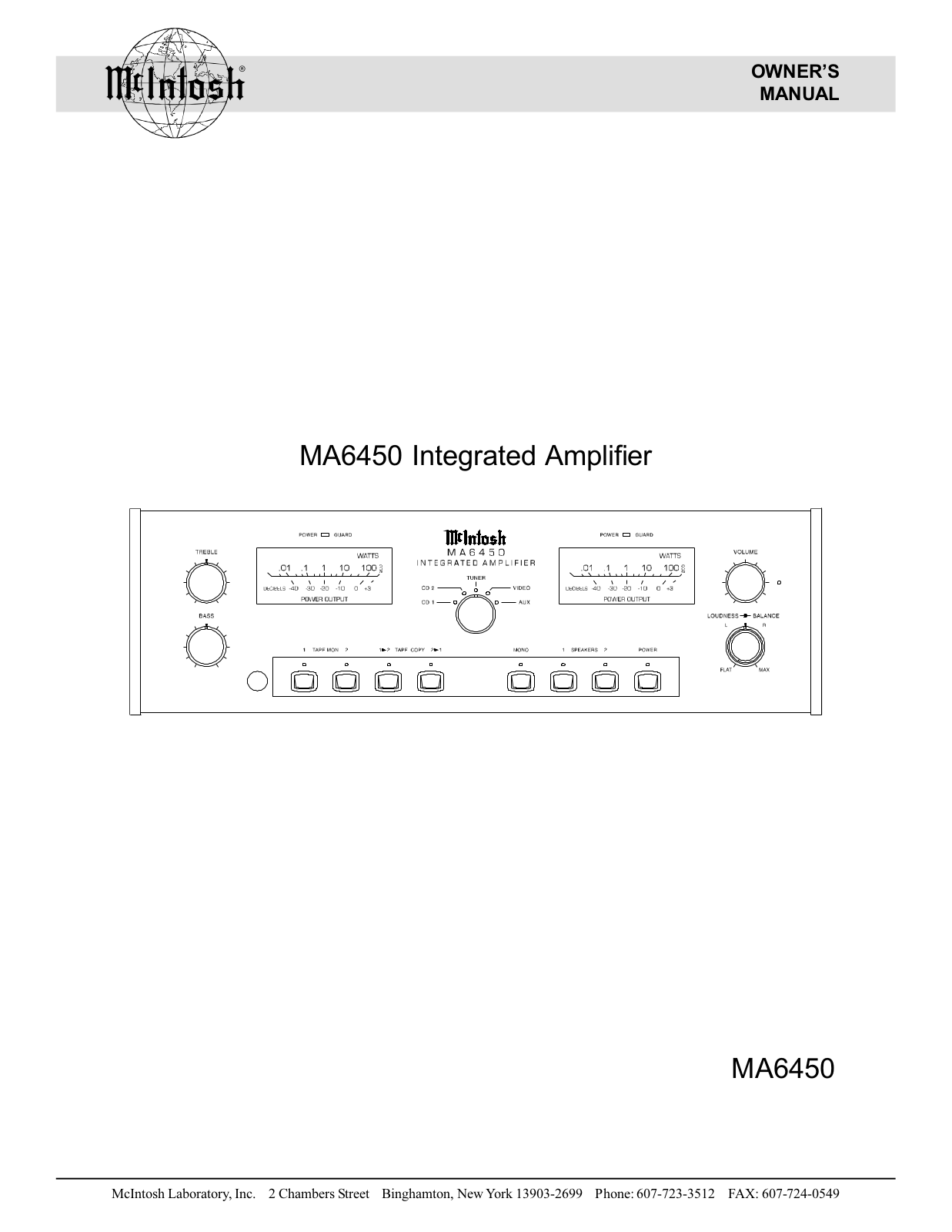 McIntosh MA-6450 Owners manual