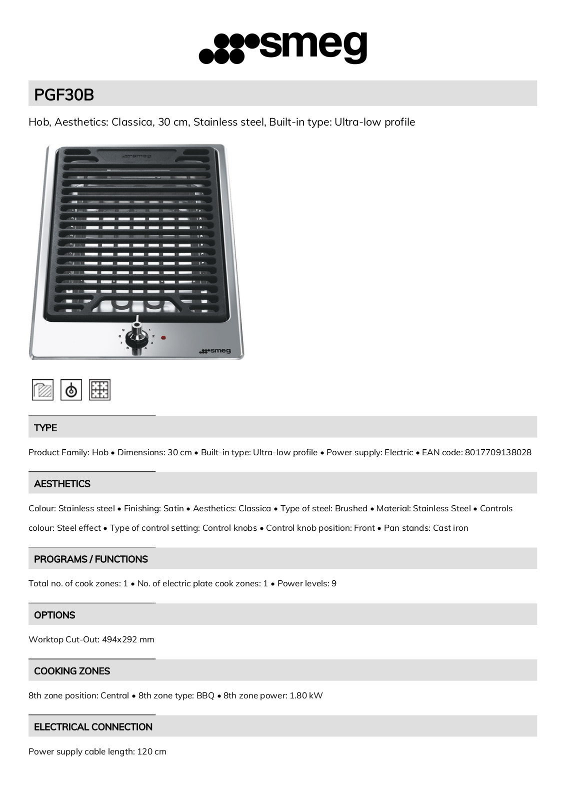 Smeg PGF30B Technical sheet