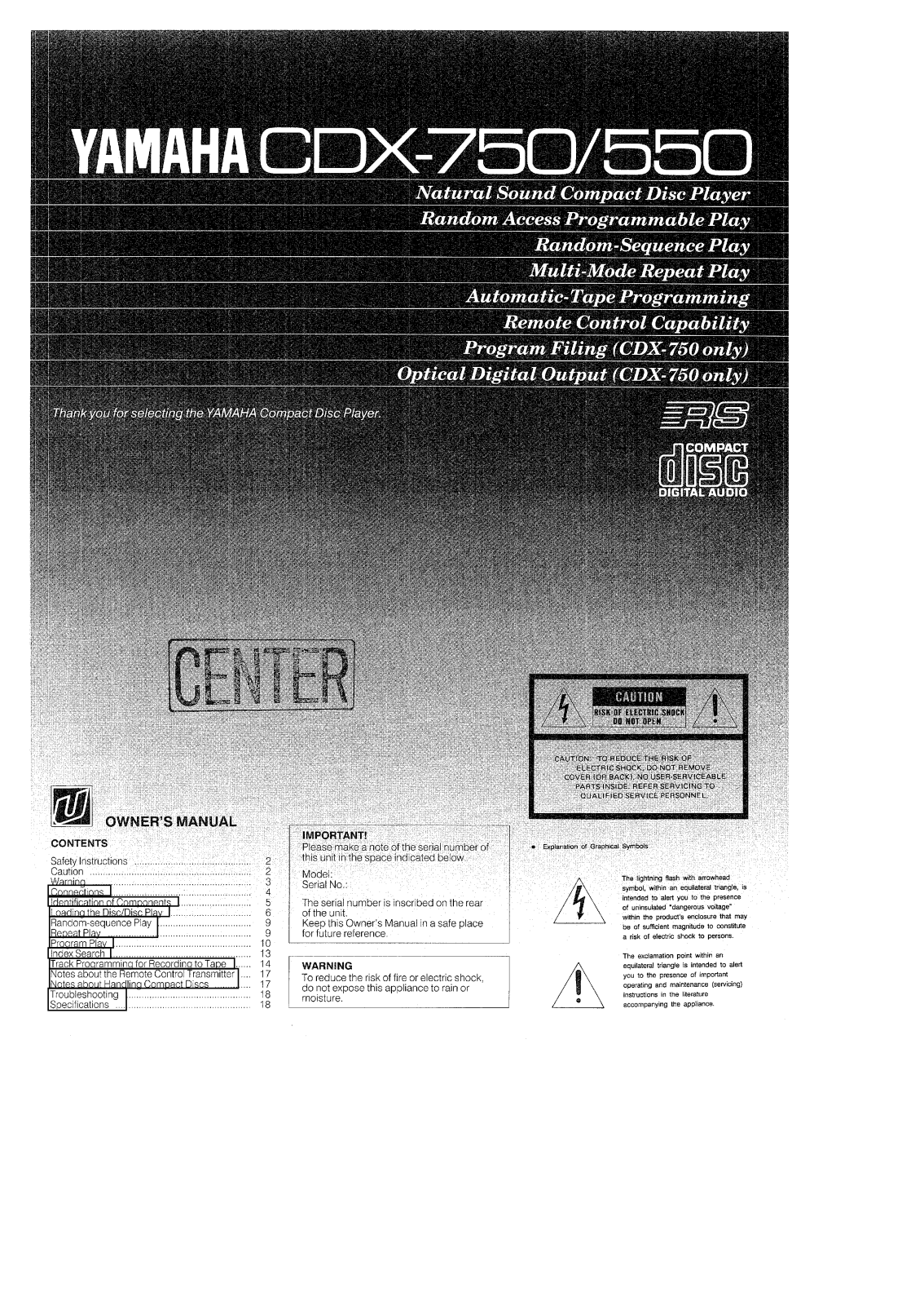 Yamaha CDX-550, CDX-750 Owner Manual