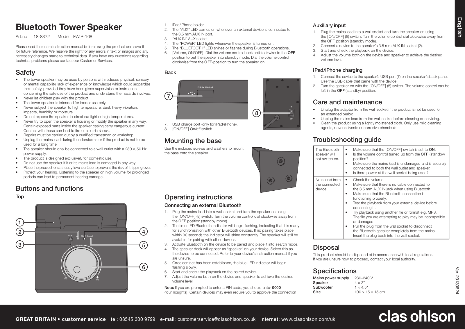 Clas Ohlson FWIP-108, 18-8372 Instruction Manual