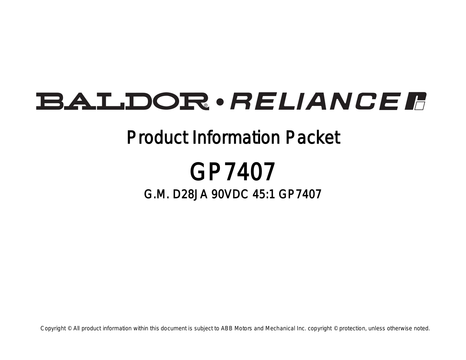 Baldor GP7407 Product Information Sheet