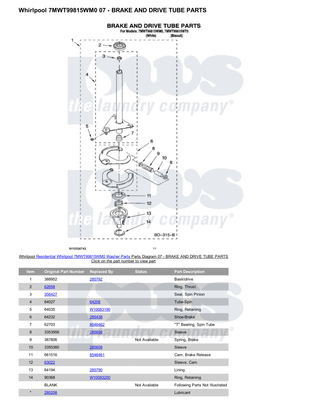 Whirlpool 7MWT99815WM0 Parts Diagram