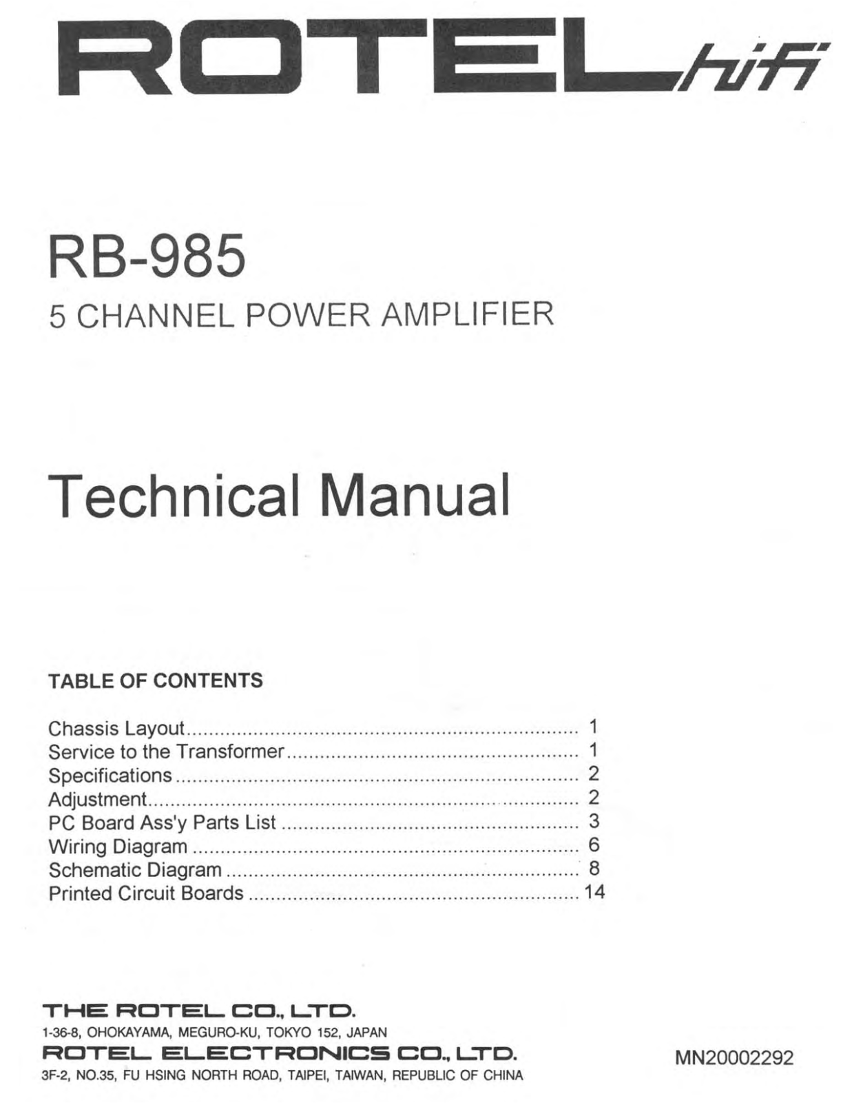 Rotel RB-985 Service manual