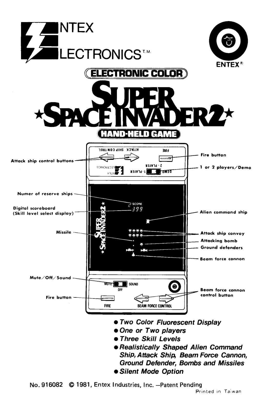 Entex Super Space Invader 2 User Guide