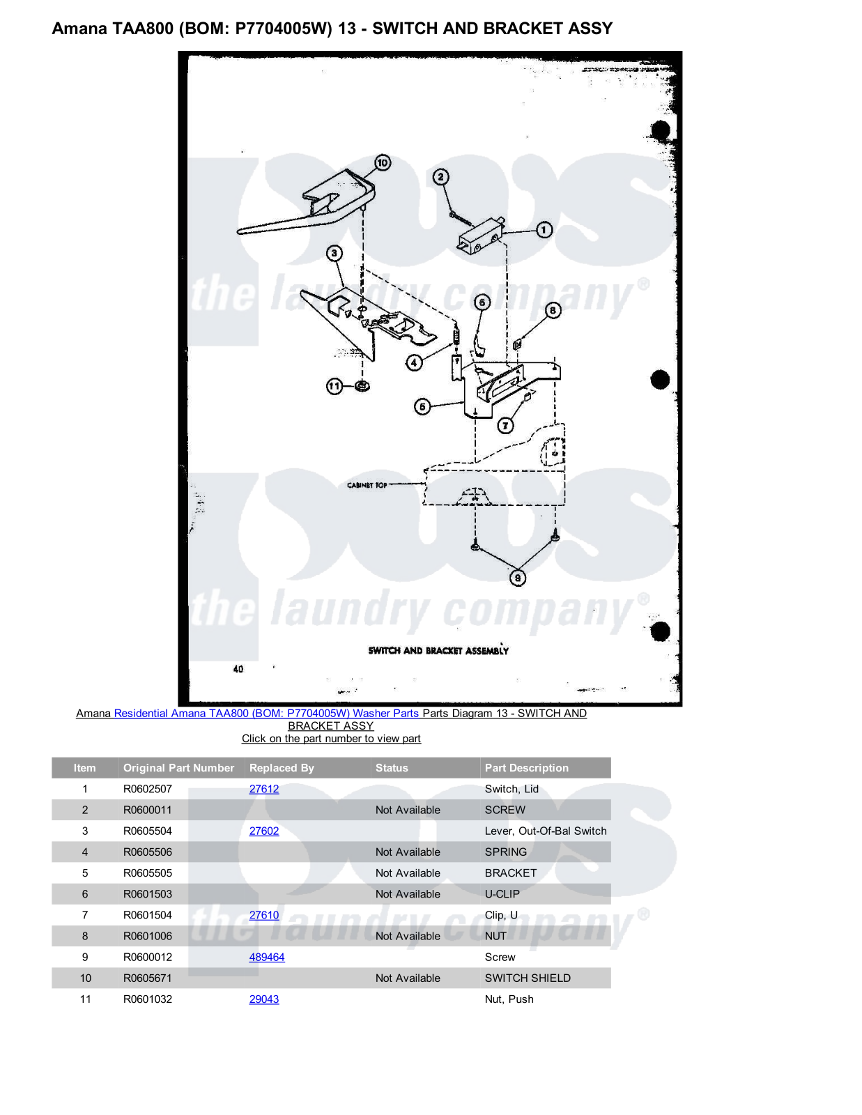 Amana TAA800 Parts Diagram