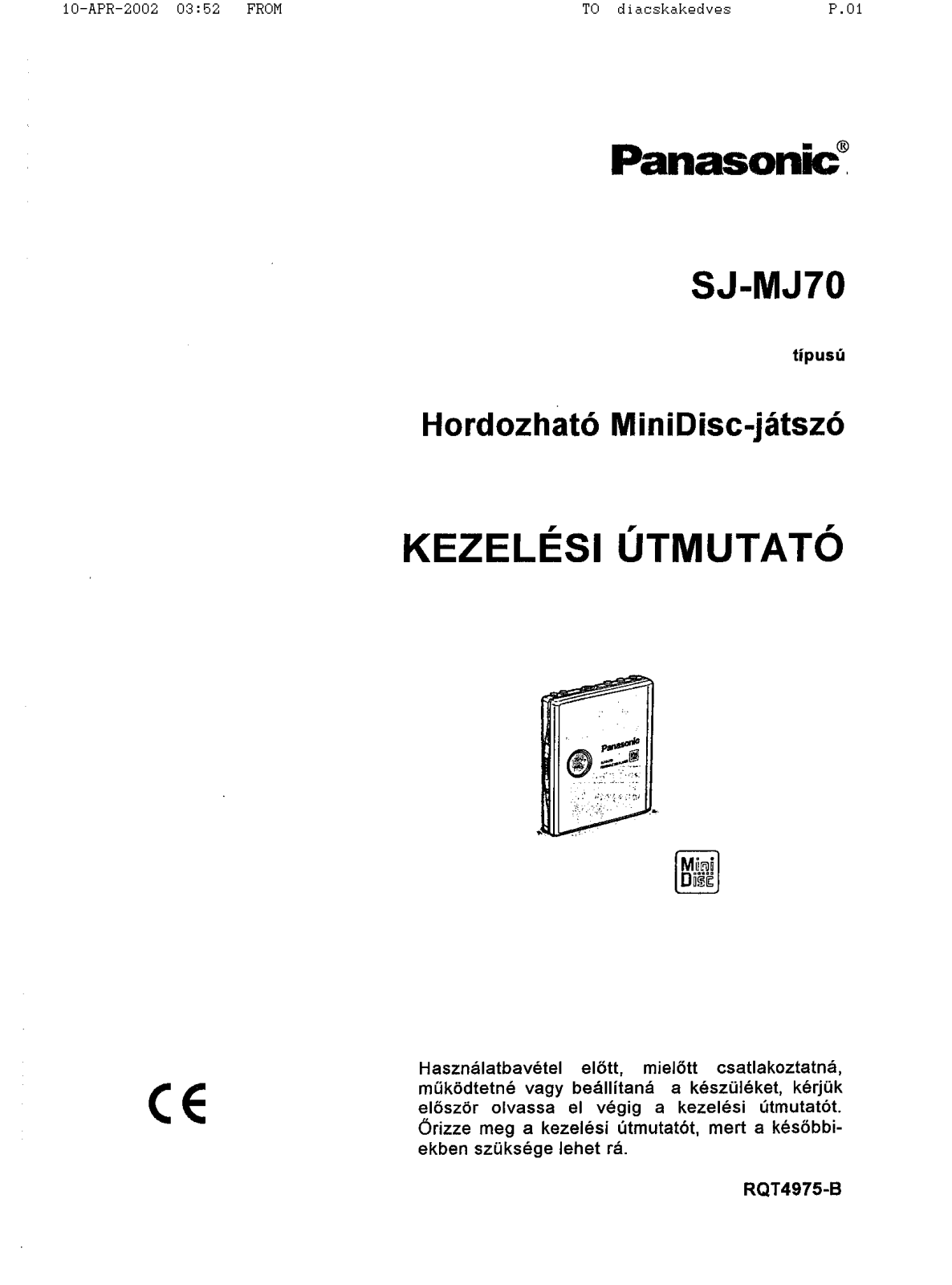 Panasonic SJ-MJ70 User Manual