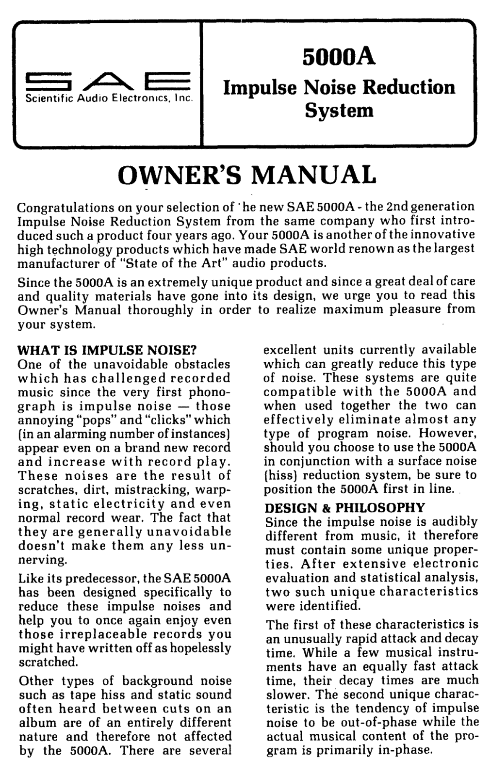 SAE 5000-A Owners manual