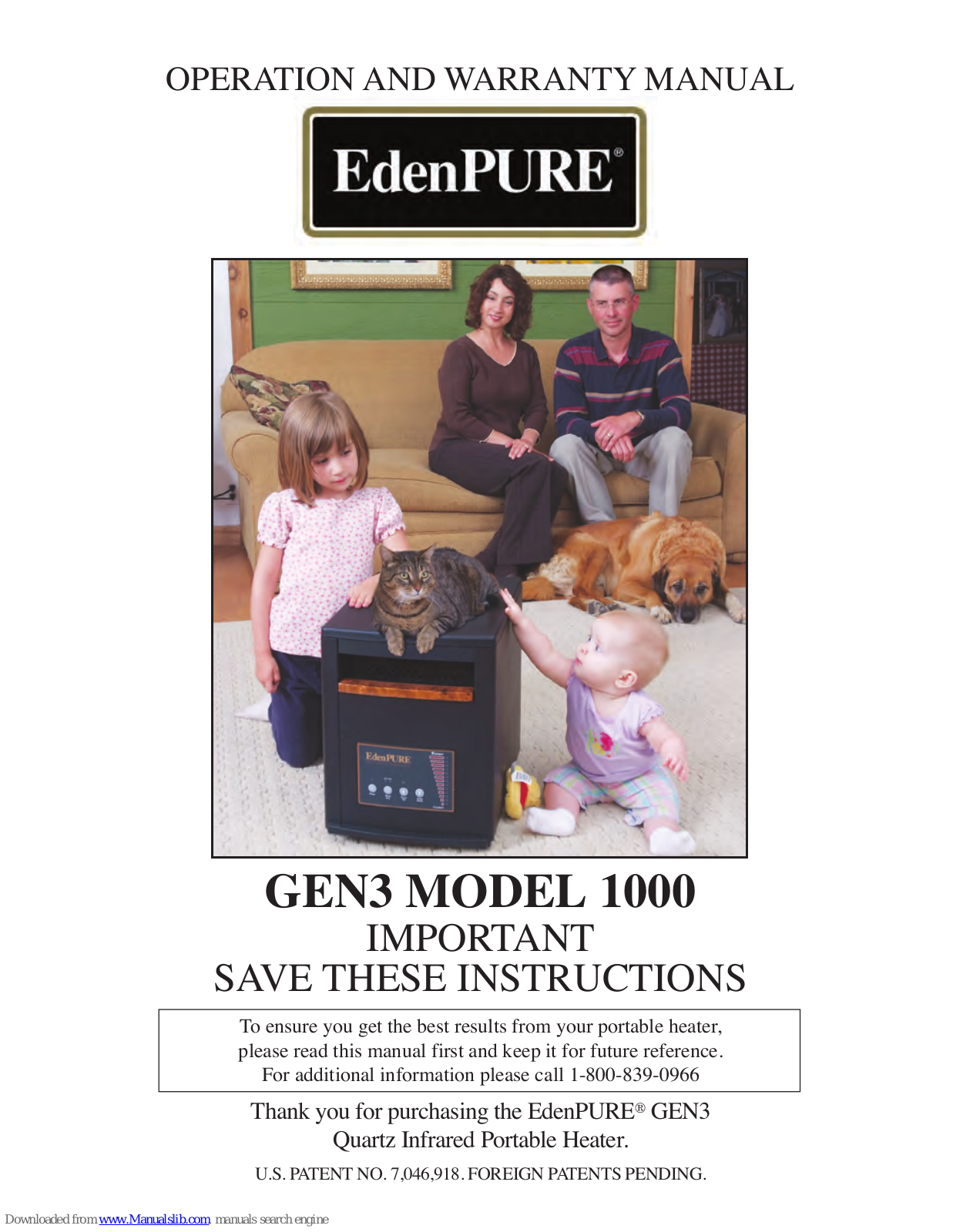 EdenPURE GEN3 1000 Operation Manual