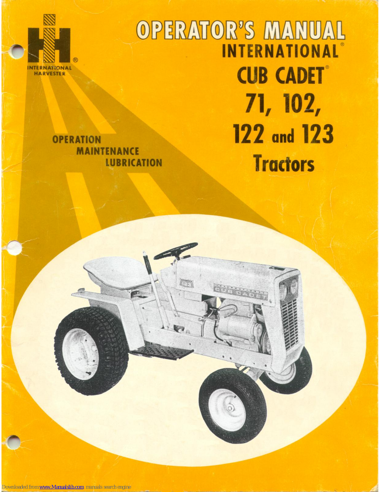 International Harvester Company 102, 71, 123, 122, Cub Cadet 102 Operator's Manual