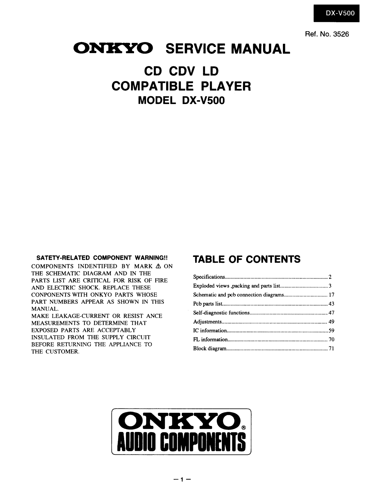 Onkyo DXV-500 Service Manual