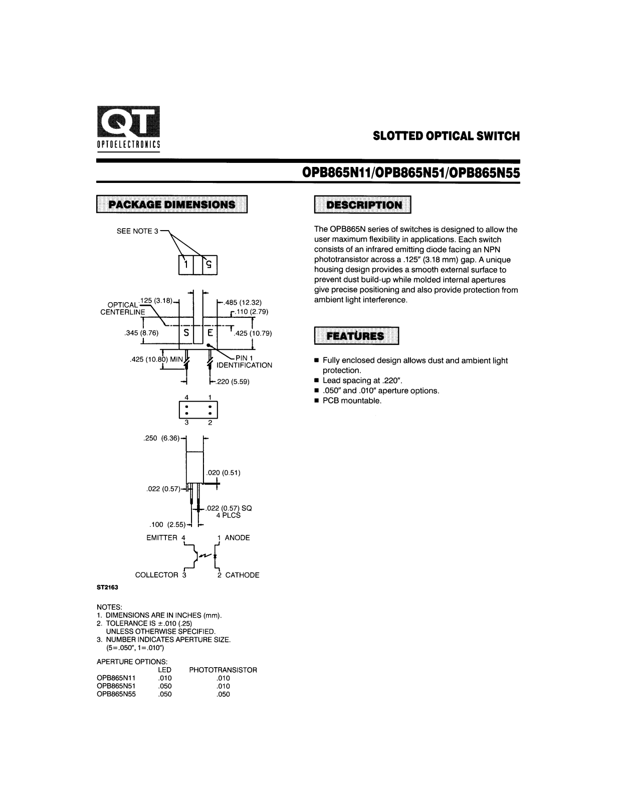 QT OPB865N55, OPB865N51, OPB865N11 Datasheet