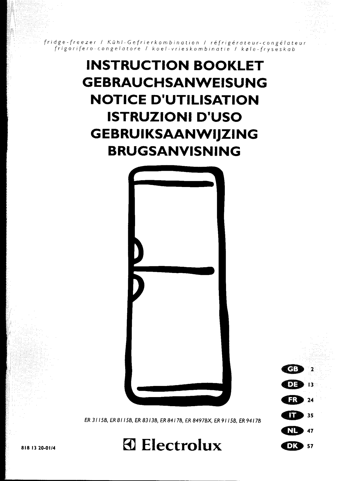 electrolux er 3115b, er8115b, er 8313b, er8417b, er8497bx INSTRUCTION BOOK