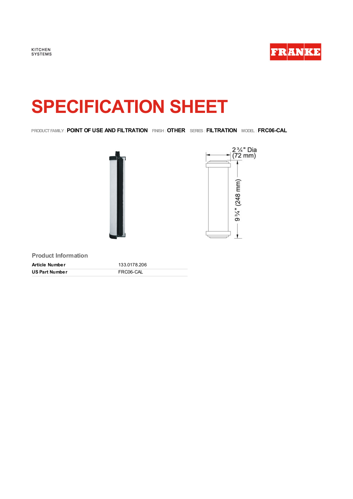 Franke Foodservice FRC06-CAL User Manual