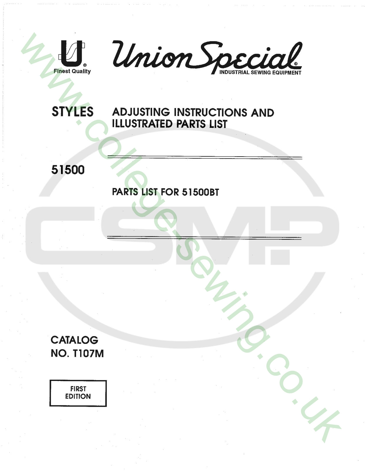 Union Special T107M Parts Book