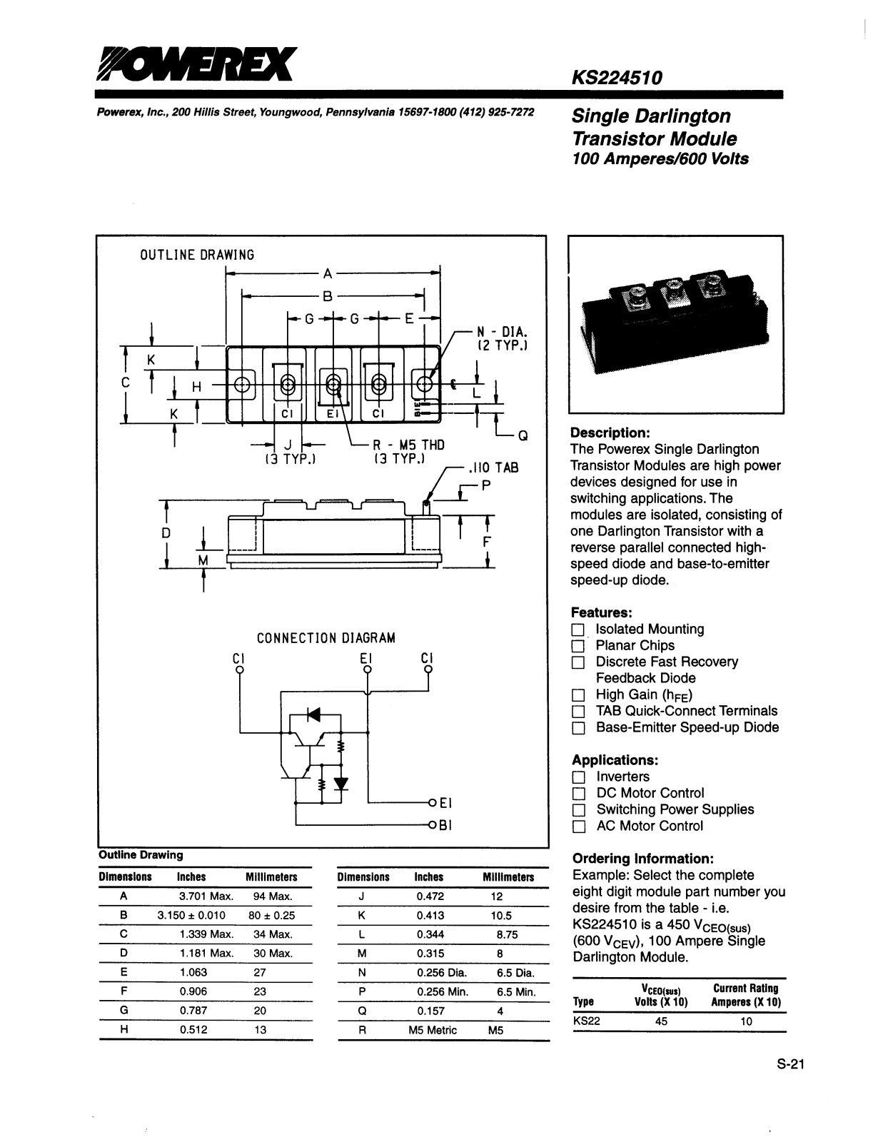 POWEREX KS224510 Datasheet