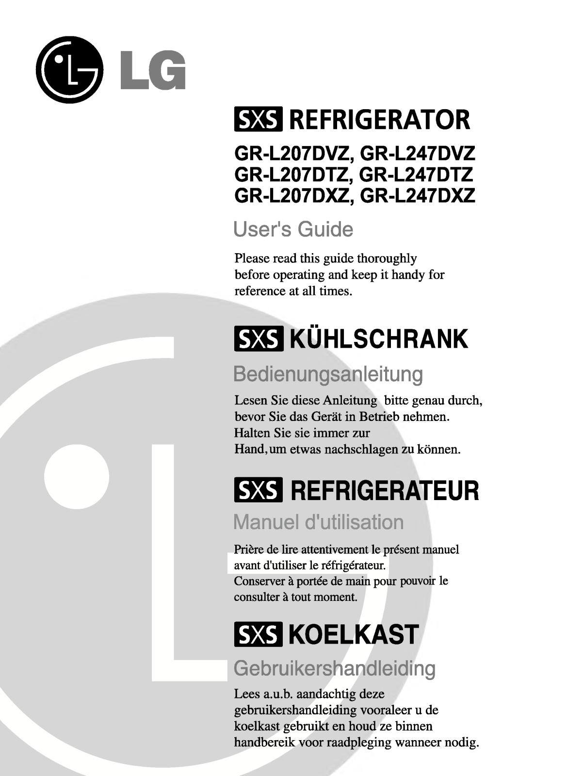 LG GR-L207DTZ, GR-L207DXZ User Manual