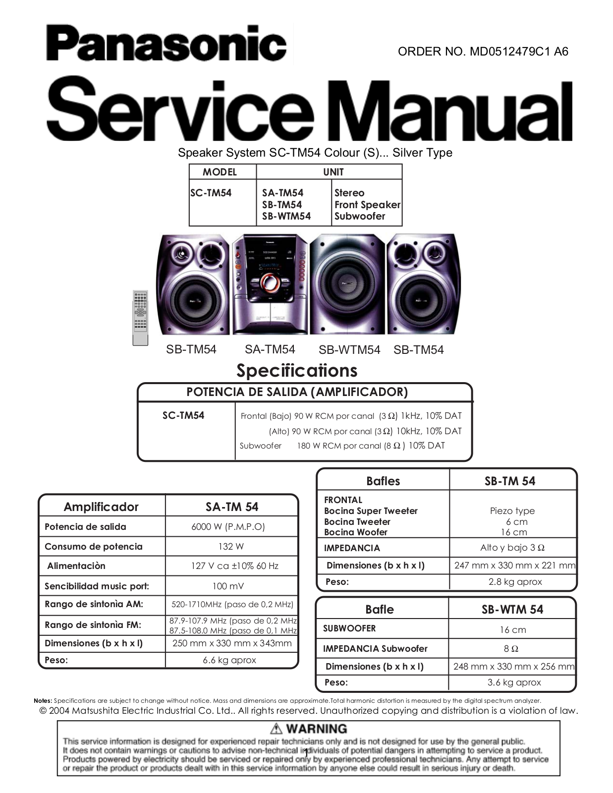 Panasonic SC-TM54 Diagram