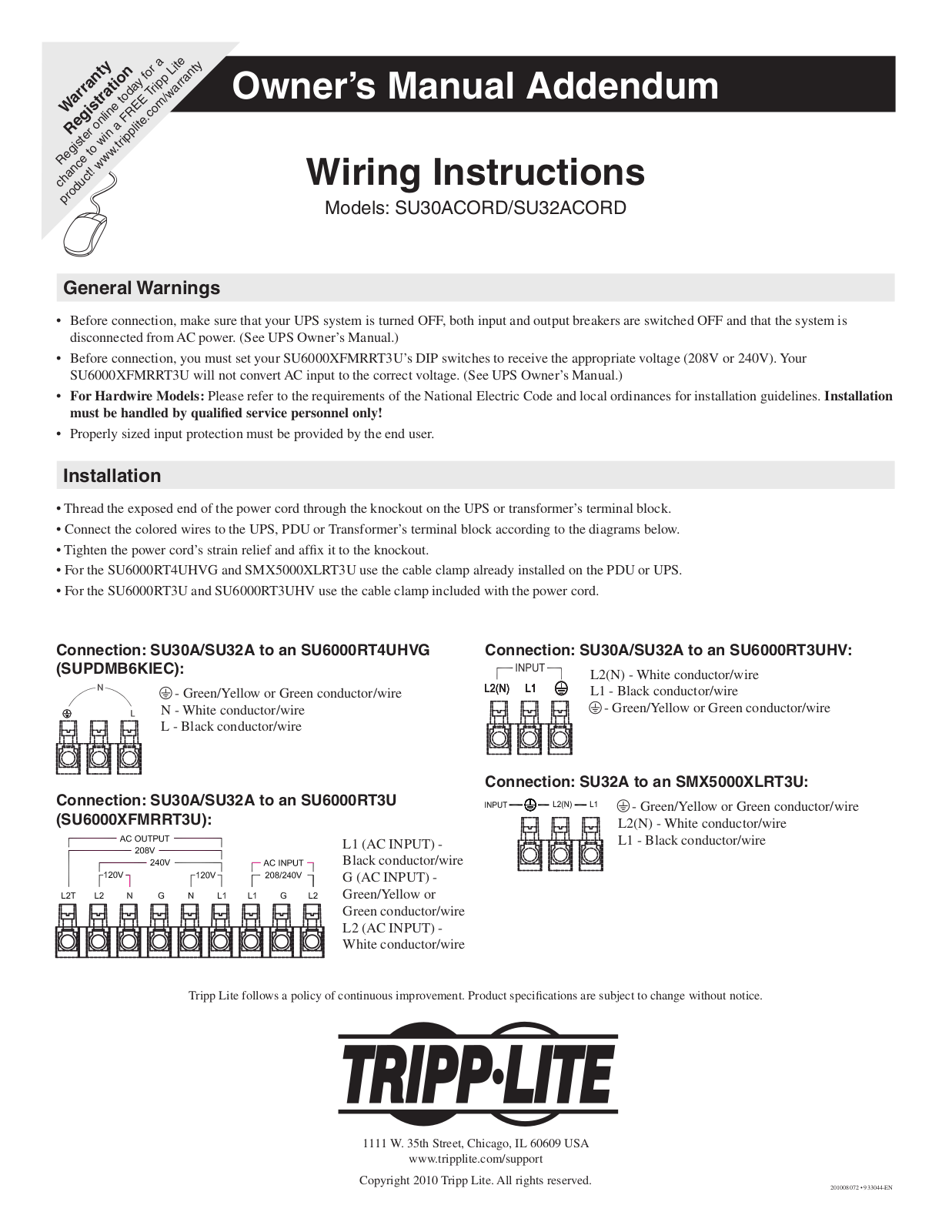 Tripp Lite SU32ACORD, SU30ACORD User Manual